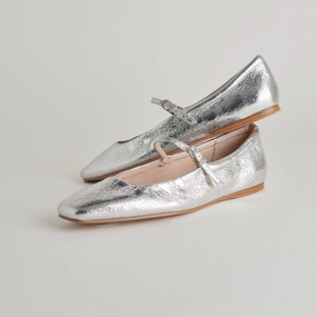 REYES BALLET FLATS SILVER DISTRESSED LEATHER - re:vita Comfy Design