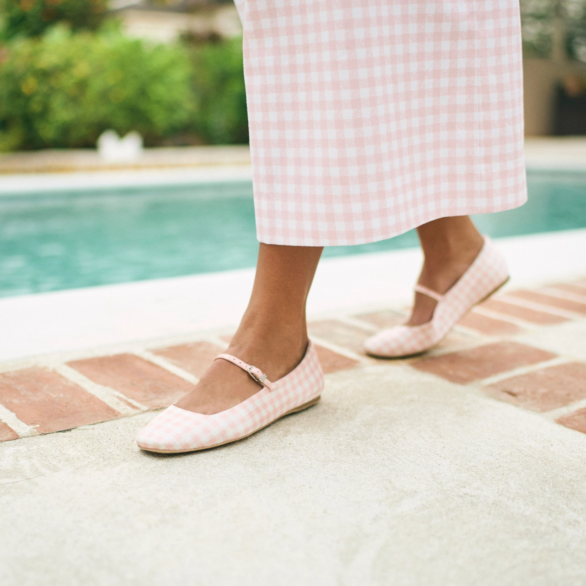 REYES X BYRDIE GOLF BALLET FLATS PINK PLAID GINGHAM Anti Slip
