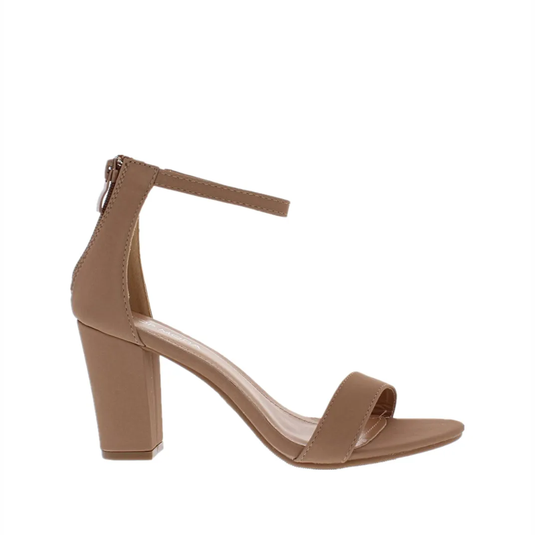 Ankle Strap Mid Chunky Heel (TAN) Modern Design Evening Edge