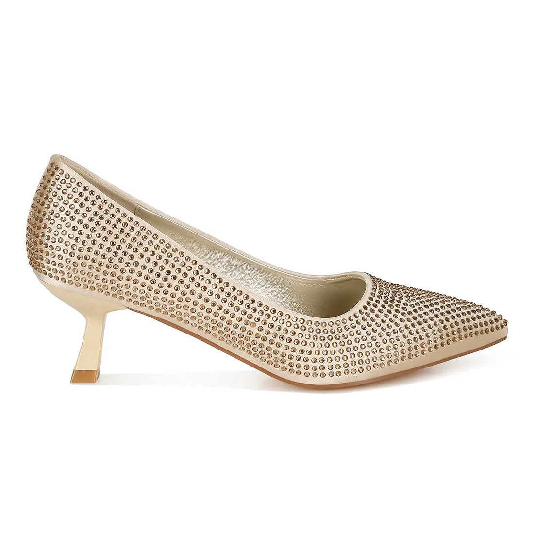 Rhinestones Embellished Kitten Heel Pumps