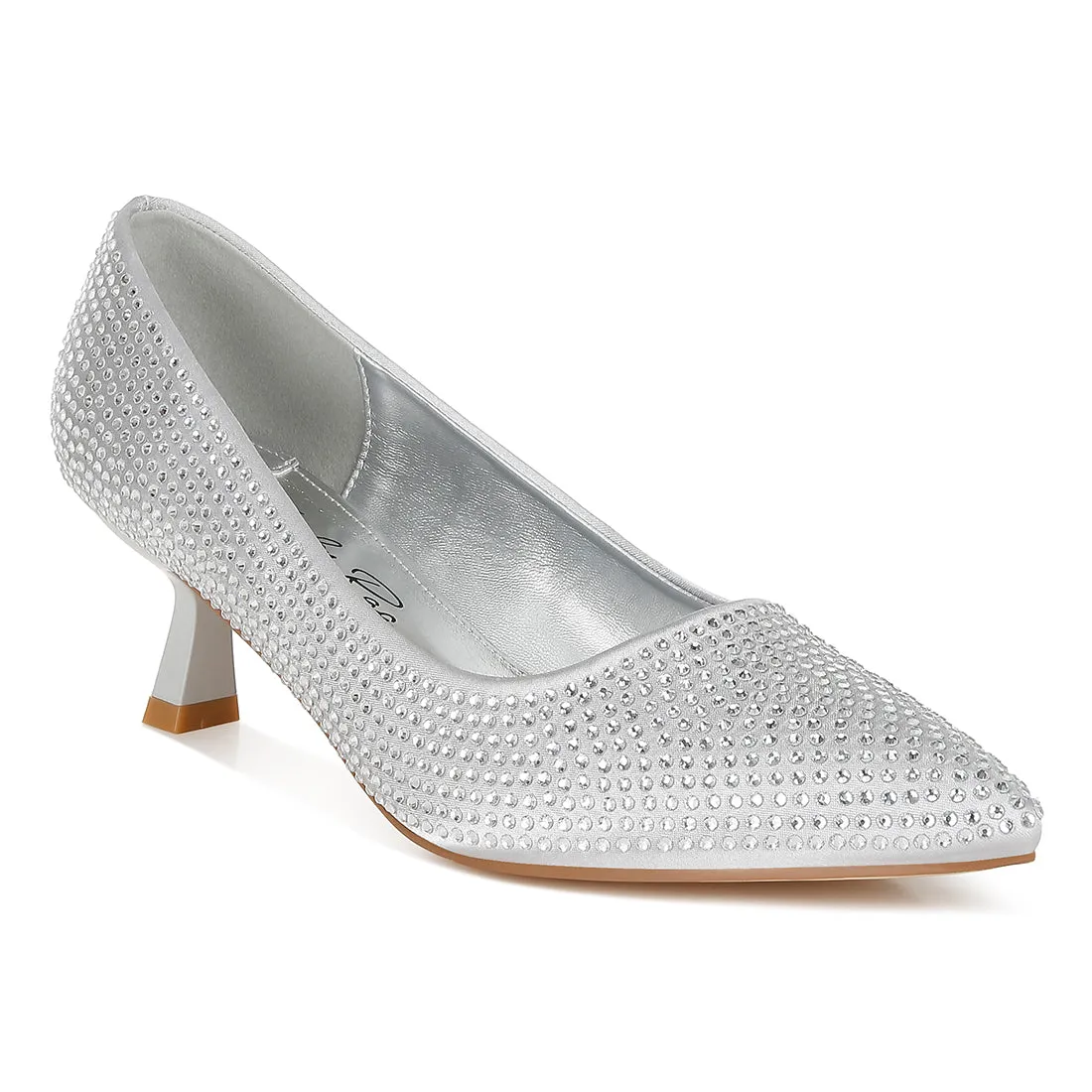 Rhinestones Embellished Kitten Heel Pumps
