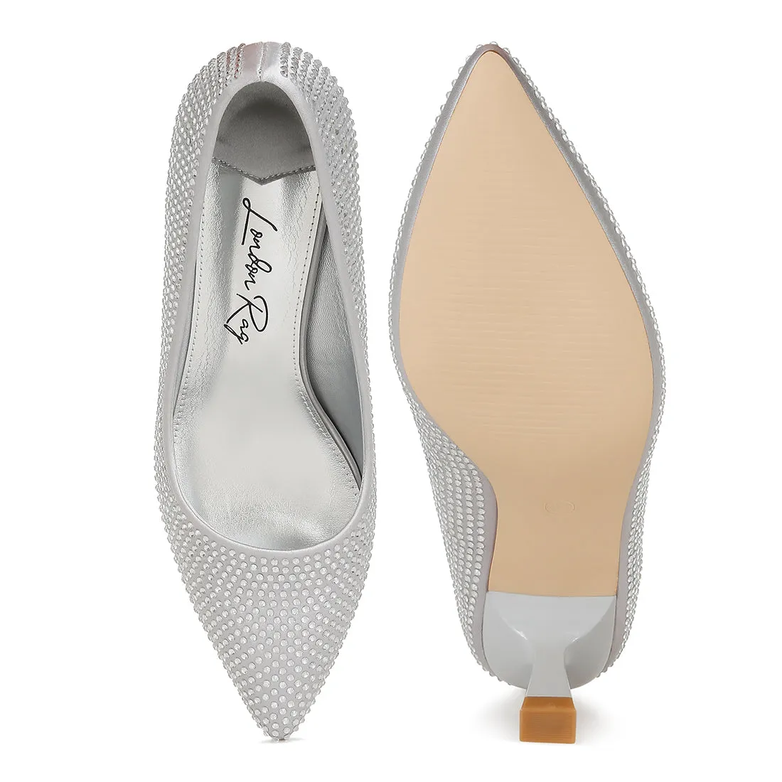 Rhinestones Embellished Kitten Heel Pumps