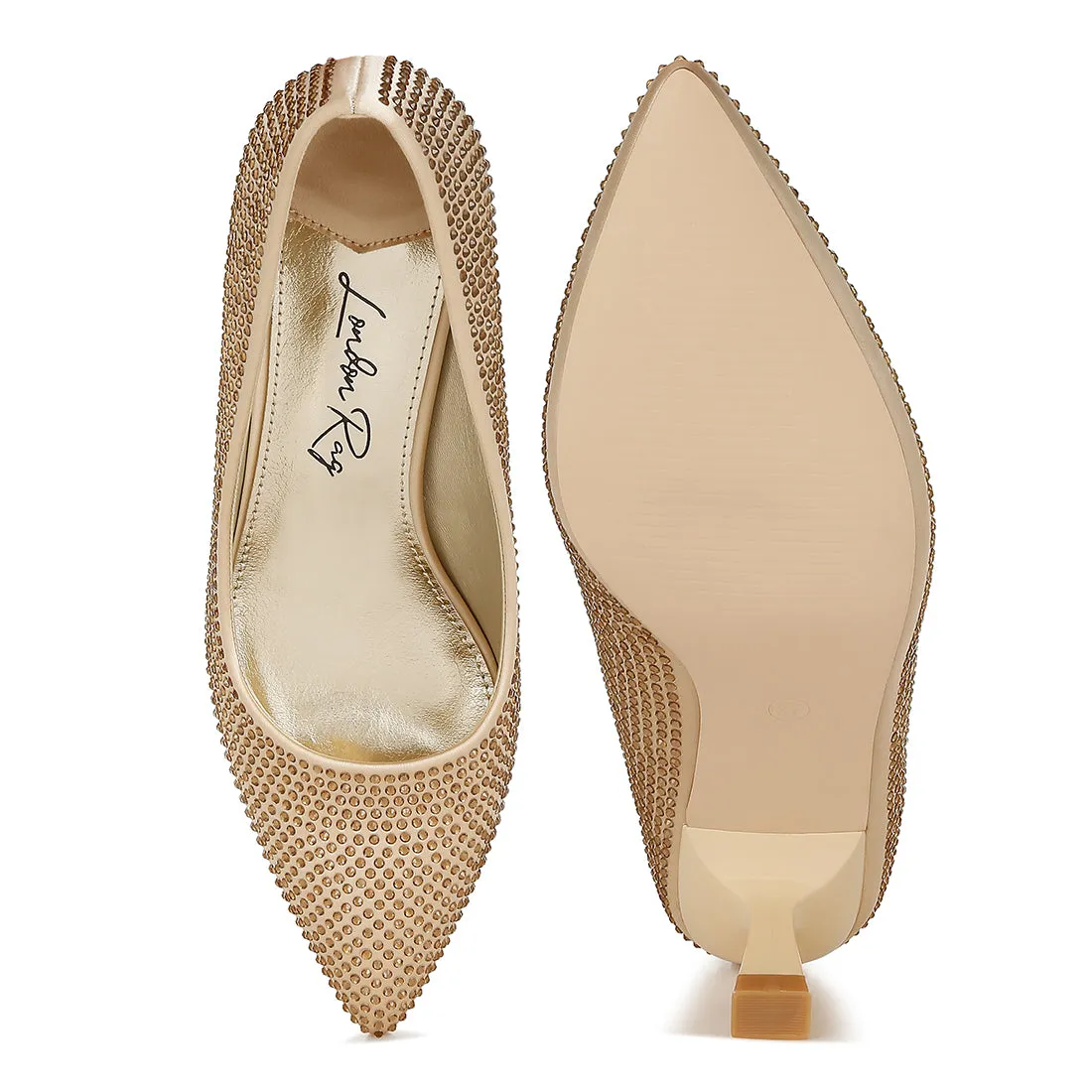 Rhinestones Embellished Kitten Heel Pumps