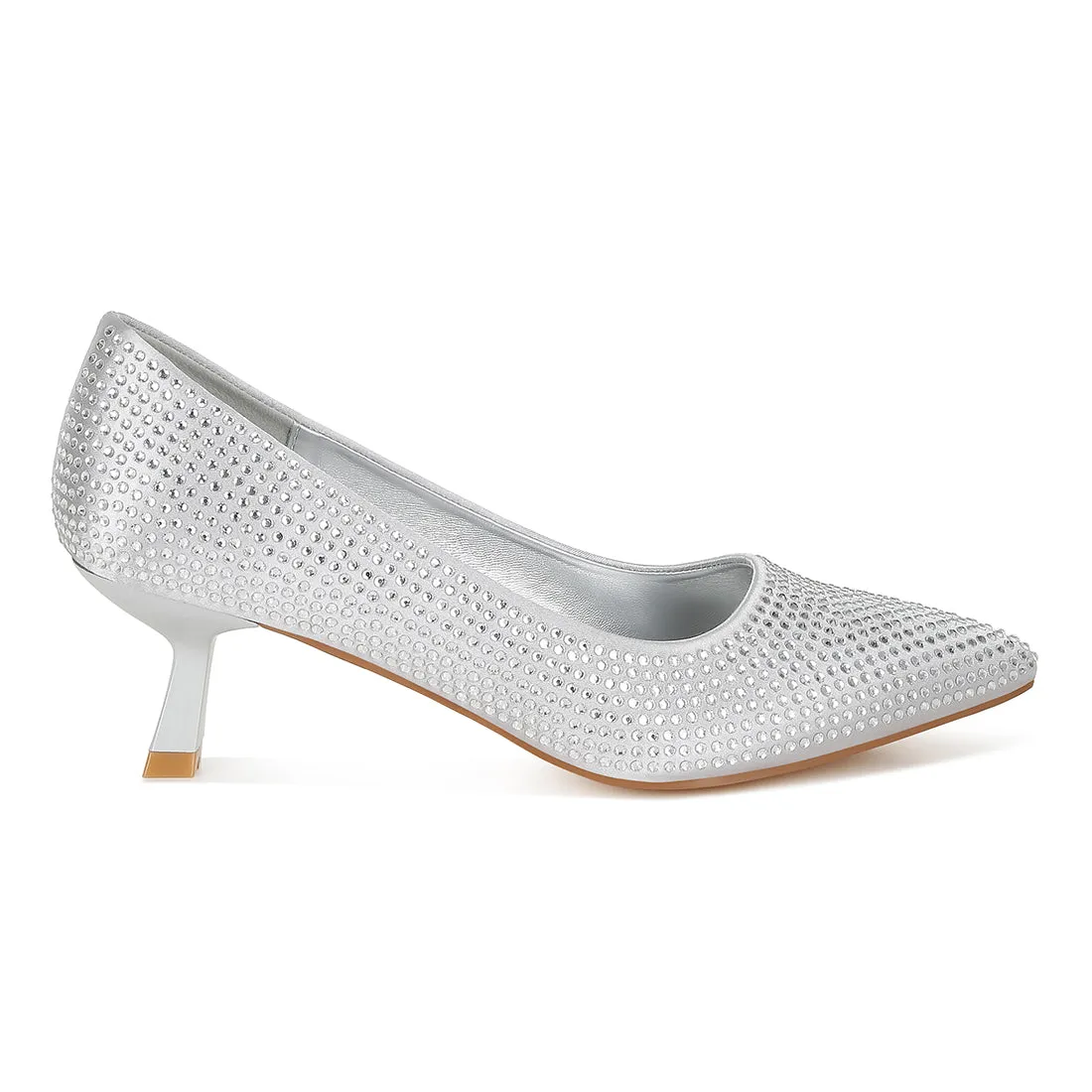 Rhinestones Embellished Kitten Heel Pumps