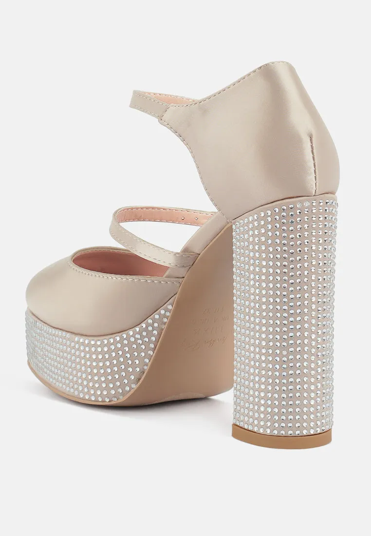 Rhinestones embellished platform mary jane sandals