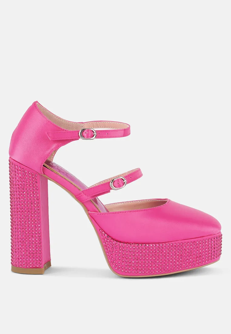 Rhinestones embellished platform mary jane sandals