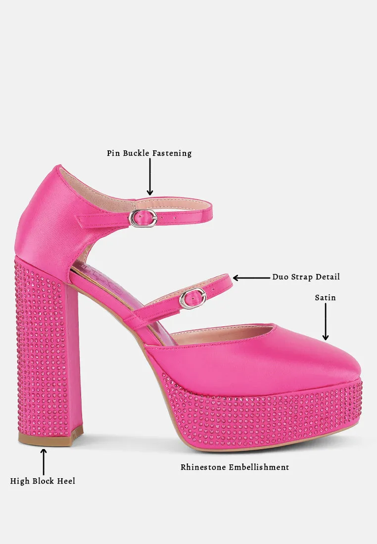 Rhinestones embellished platform mary jane sandals