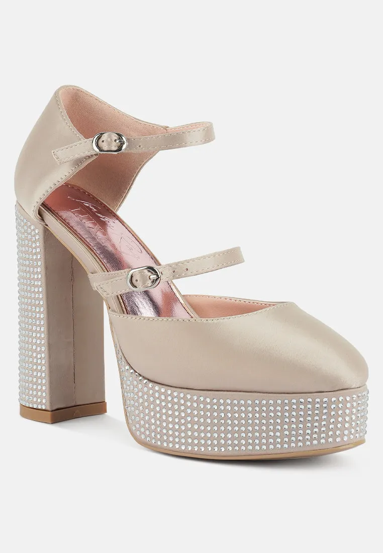 Rhinestones embellished platform mary jane sandals