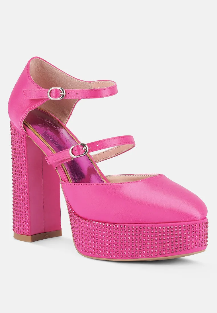 Rhinestones embellished platform mary jane sandals