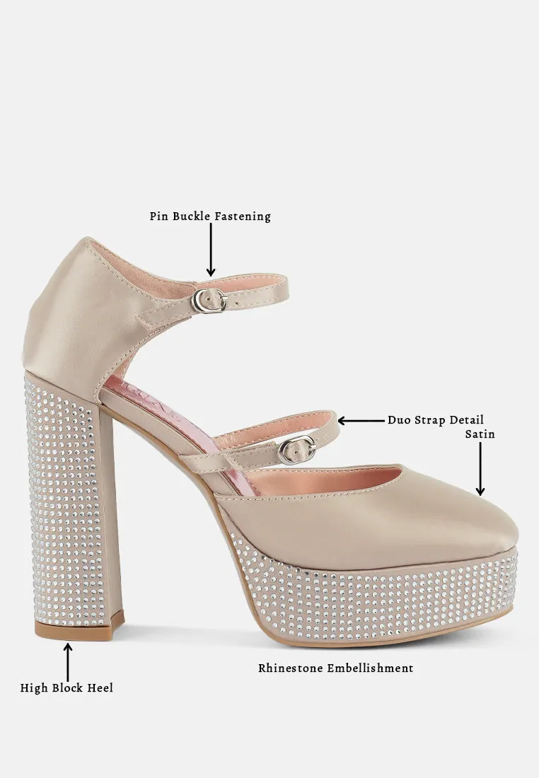 Rhinestones embellished platform mary jane sandals