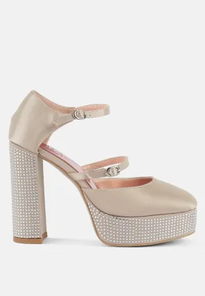 Rhinestones embellished platform mary jane sandals