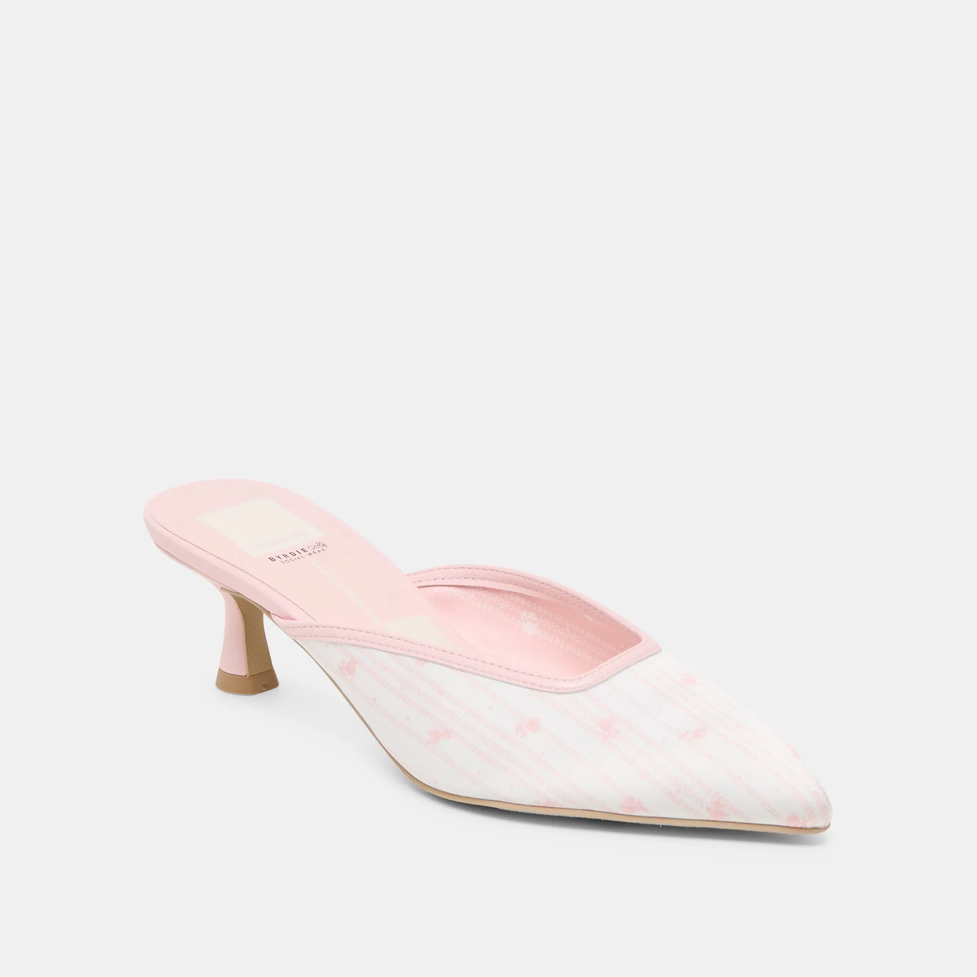 CLEO X BYRDIE GOLF WIDE HEELS PINK FLORAL SATIN Slim Step