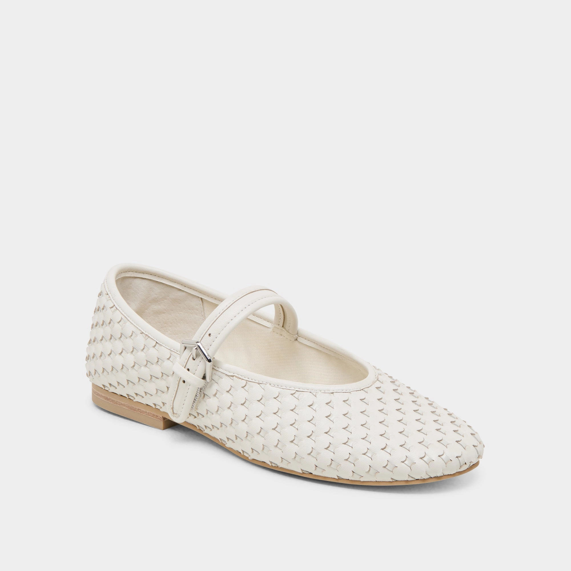 Functional Walking Shoes ROSLYN WOVEN BALLET FLATS TRUE WHITE WOVEN LEATHER