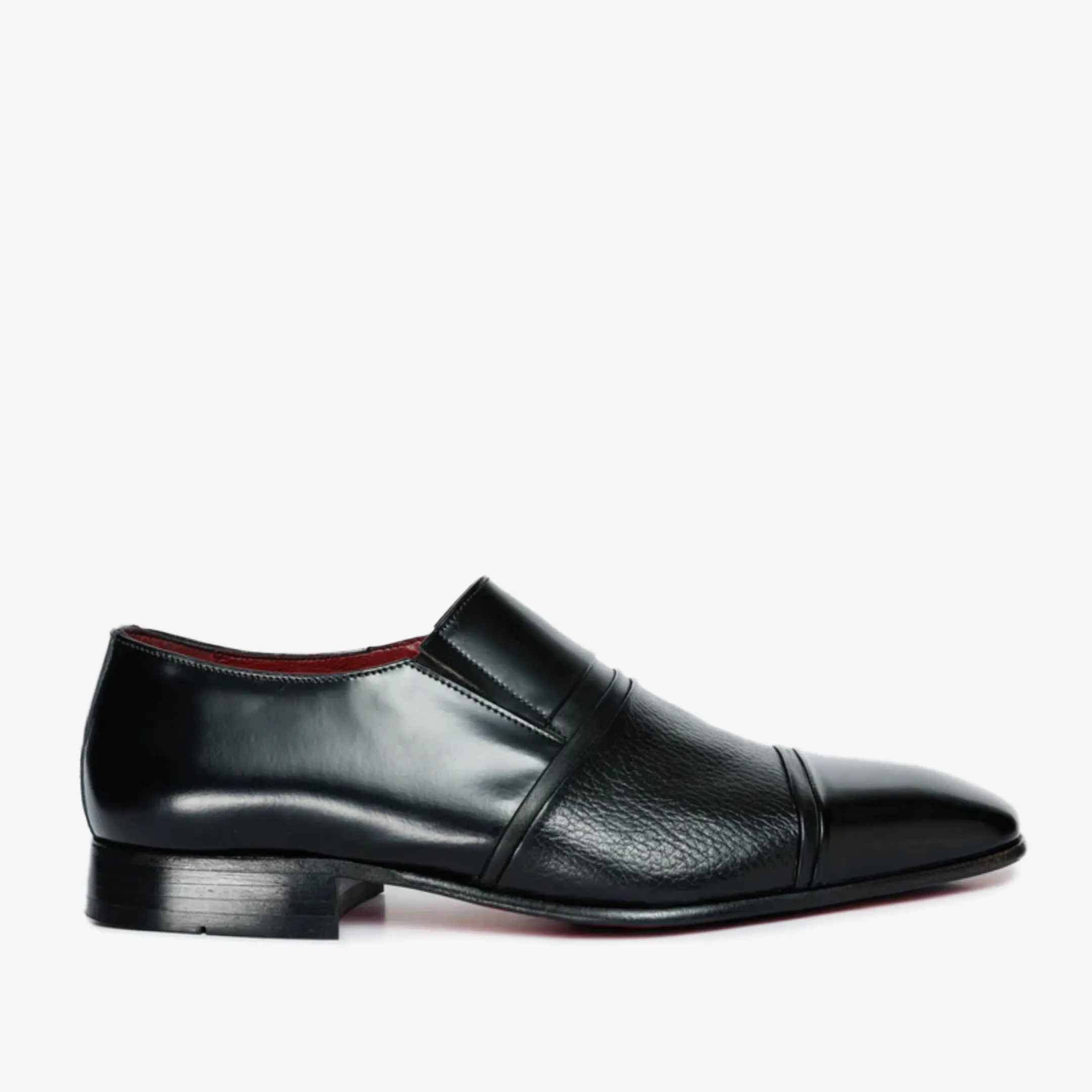 french chic trendy details The Everest Black Leather Cap Toe Dress Loafer Men Shoe