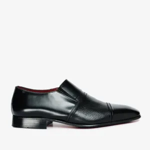 french chic trendy details The Everest Black Leather Cap Toe Dress Loafer Men Shoe
