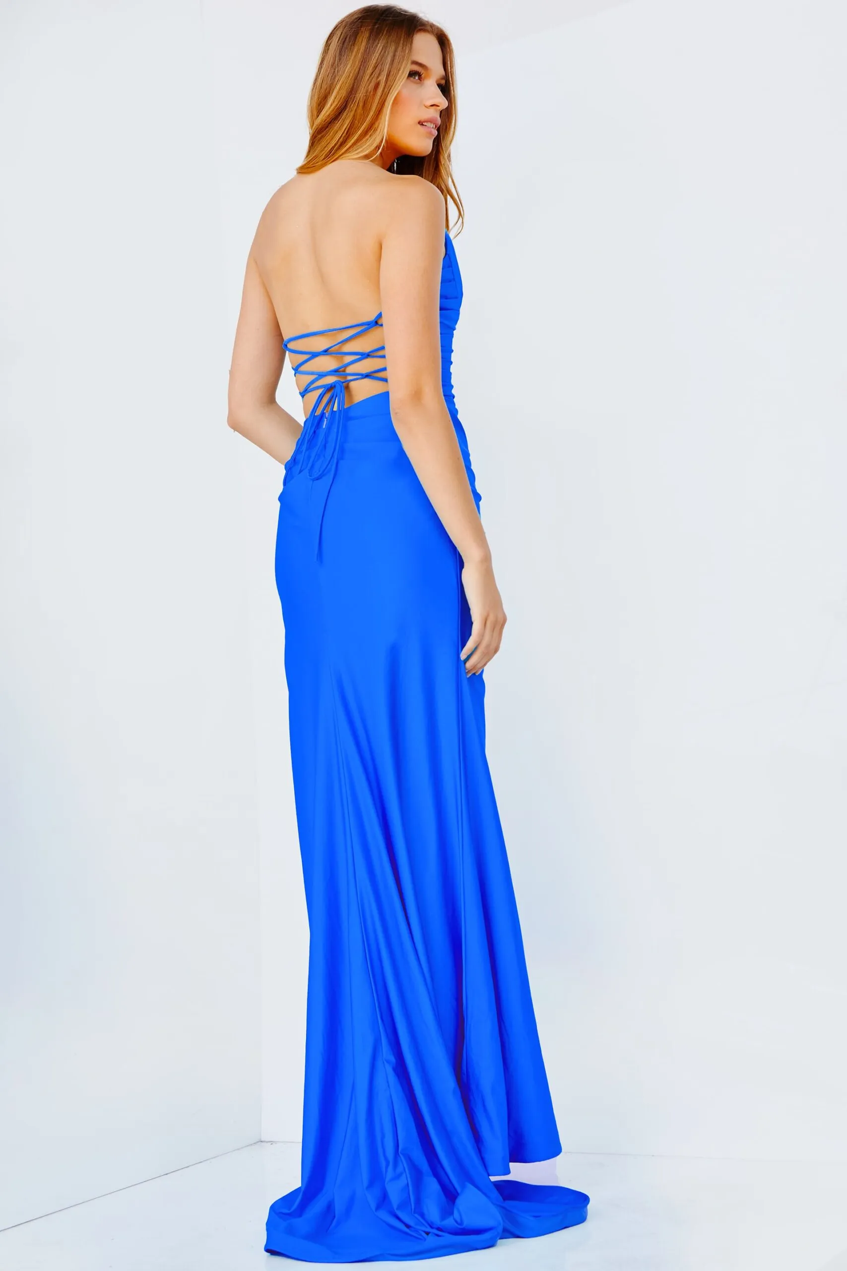 Ruched Fitted Strapless Slit Gown by Jovani 23261