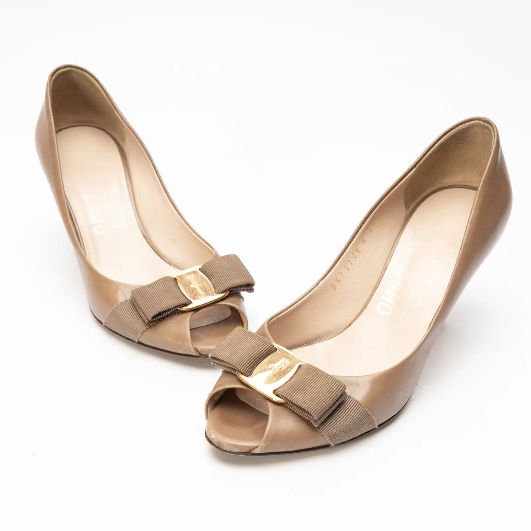 Salvatore Ferragamo Vara Bow Peep Toe Heels