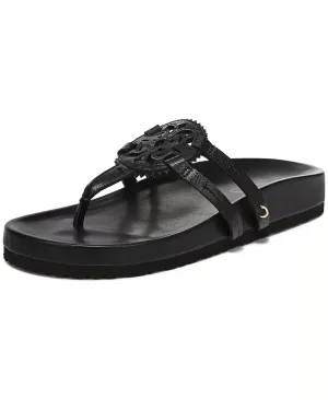Sam Edelman Jules Medallion Black Footbed Round Toe Slip-on Thong Slide Sandals