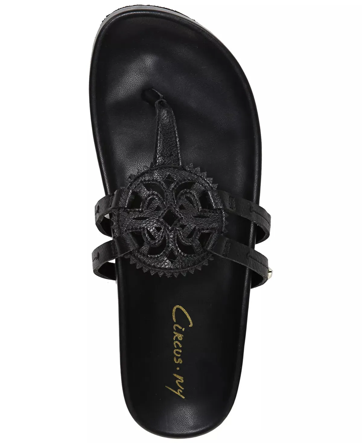 Sam Edelman Jules Medallion Black Footbed Round Toe Slip-on Thong Slide Sandals
