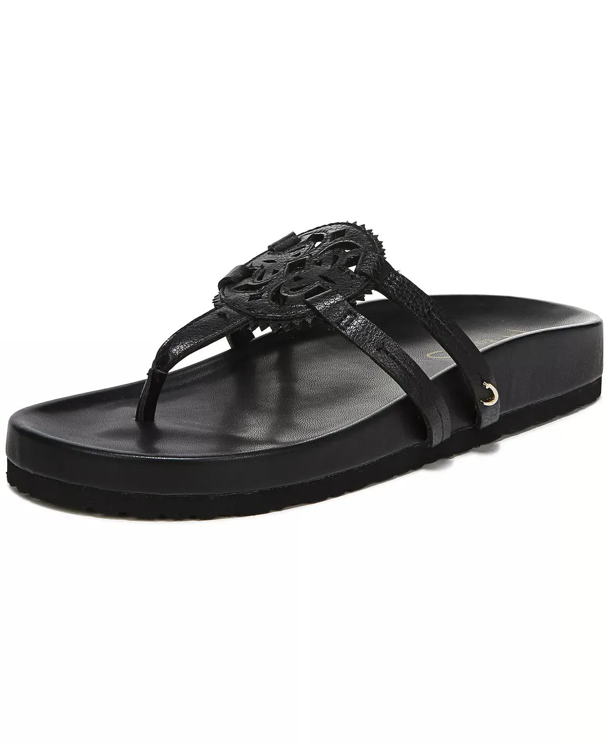 Sam Edelman Jules Medallion Black Footbed Round Toe Slip-on Thong Slide Sandals