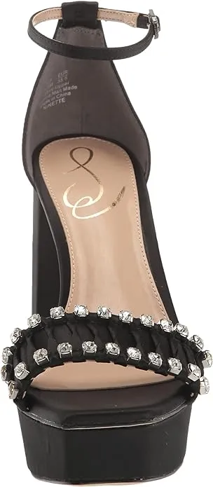 Sam Edelman Ninette Black Satin Embellished Ankle Strap Block Heeled Sandals