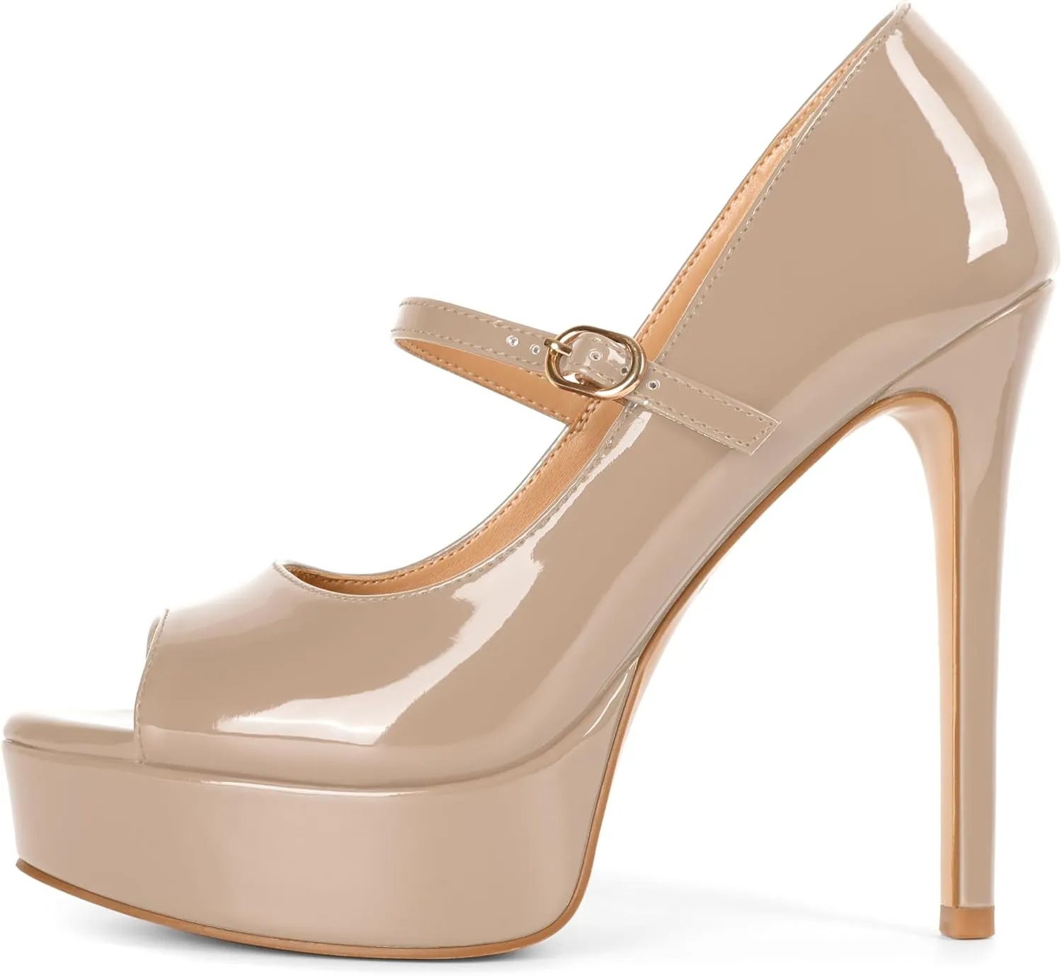 SAMMITOP Women's Peep Toe High Heels Platform Stiletto Pumps Patent Mary Jane Heels 5.5" Party Wedding Dress Shoes