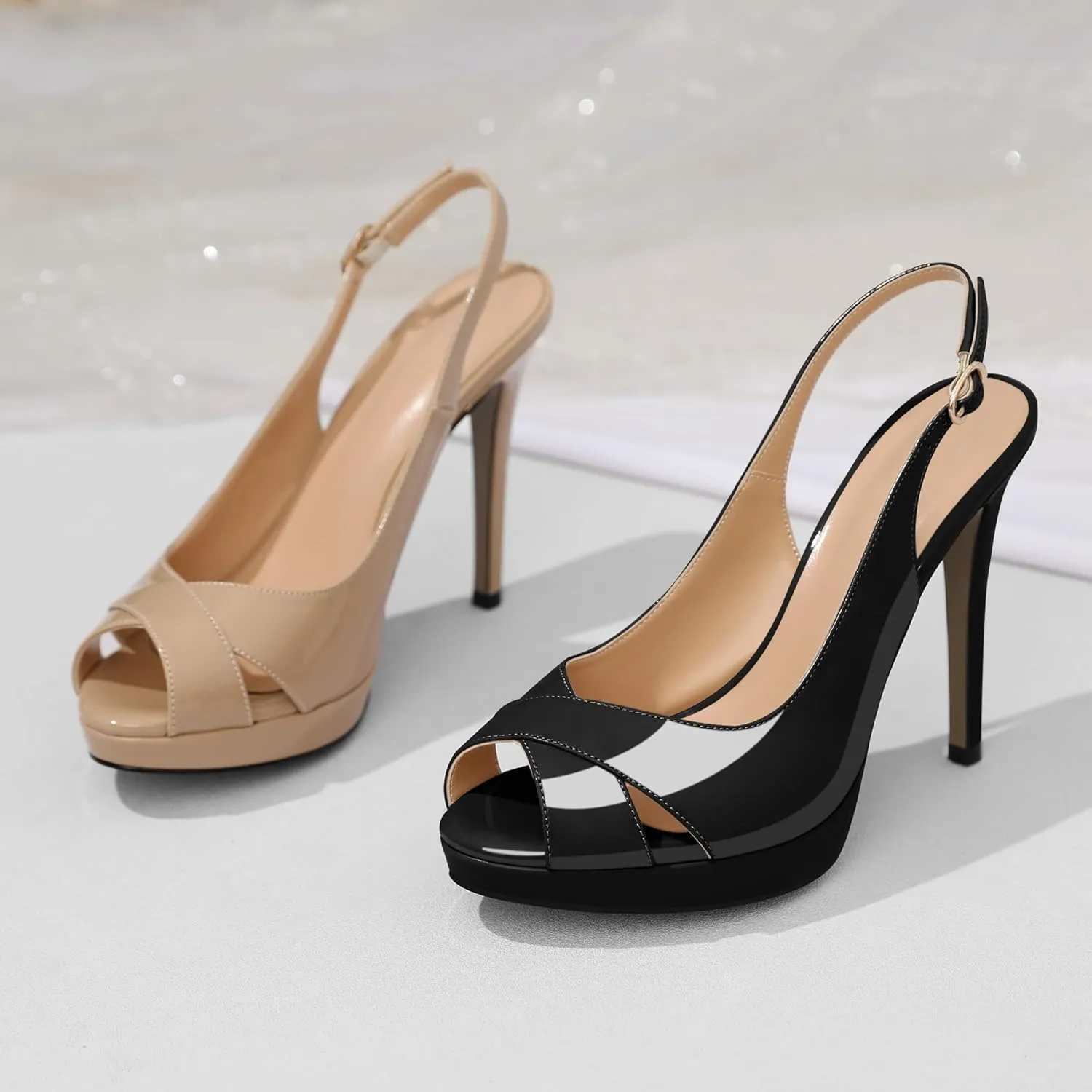 SAMMITOP Women's Slingback High Heels Peep Toe Platform Stilettos Pumps Shoes for Women Bride Dress Wedding Party