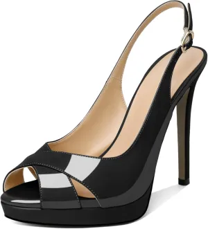 SAMMITOP Women's Slingback High Heels Peep Toe Platform Stilettos Pumps Shoes for Women Bride Dress Wedding Party
