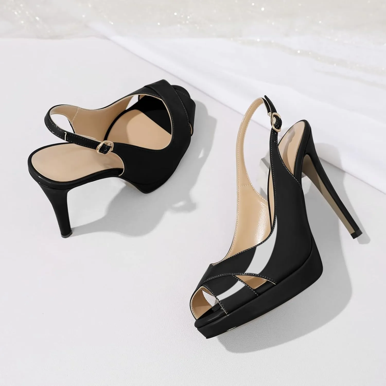 SAMMITOP Women's Slingback High Heels Peep Toe Platform Stilettos Pumps Shoes for Women Bride Dress Wedding Party