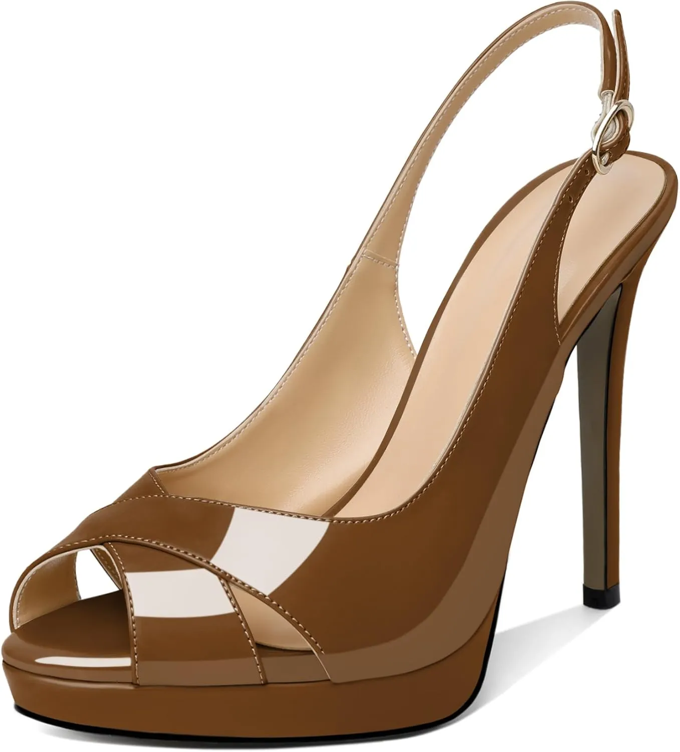 SAMMITOP Women's Slingback High Heels Peep Toe Platform Stilettos Pumps Shoes for Women Bride Dress Wedding Party