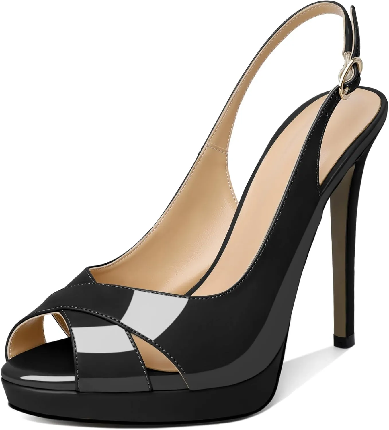 SAMMITOP Women's Slingback High Heels Peep Toe Platform Stilettos Pumps Shoes for Women Bride Dress Wedding Party