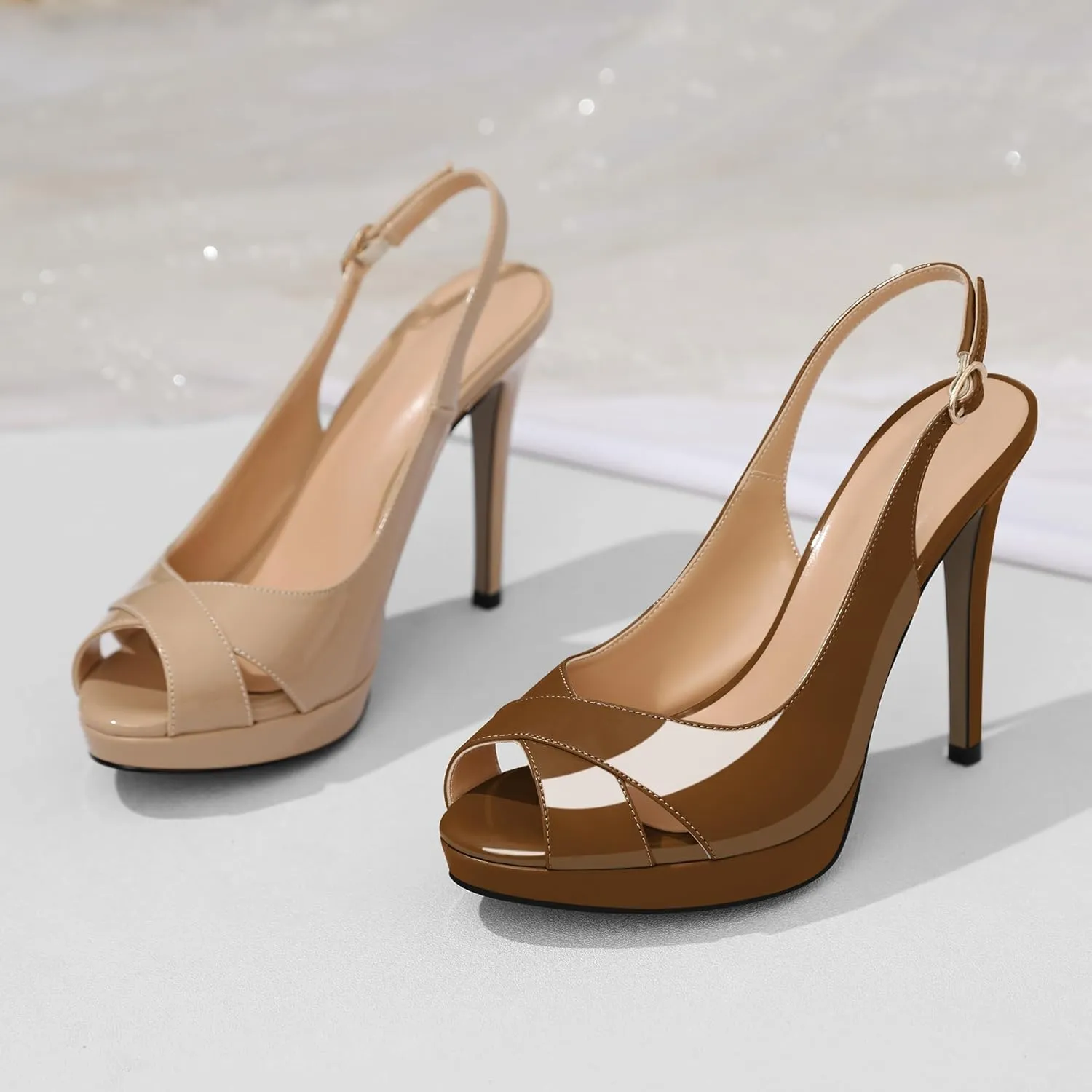 SAMMITOP Women's Slingback High Heels Peep Toe Platform Stilettos Pumps Shoes for Women Bride Dress Wedding Party