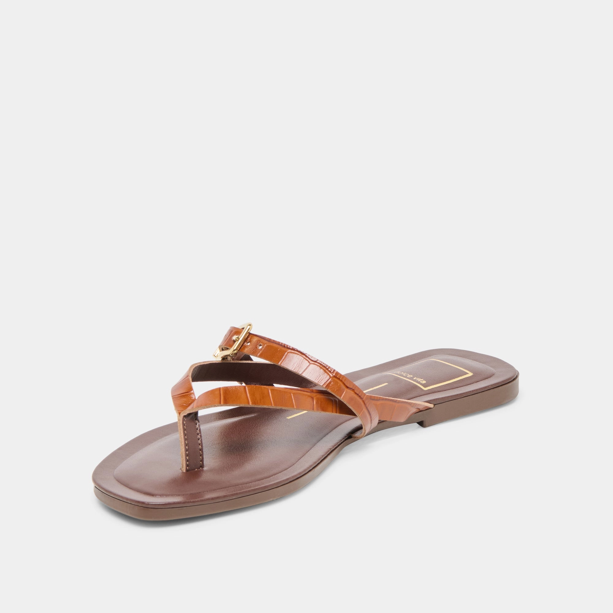 PIERS SANDALS COGNAC CROCO EMBOSSED LEATHER Relaxed Walking