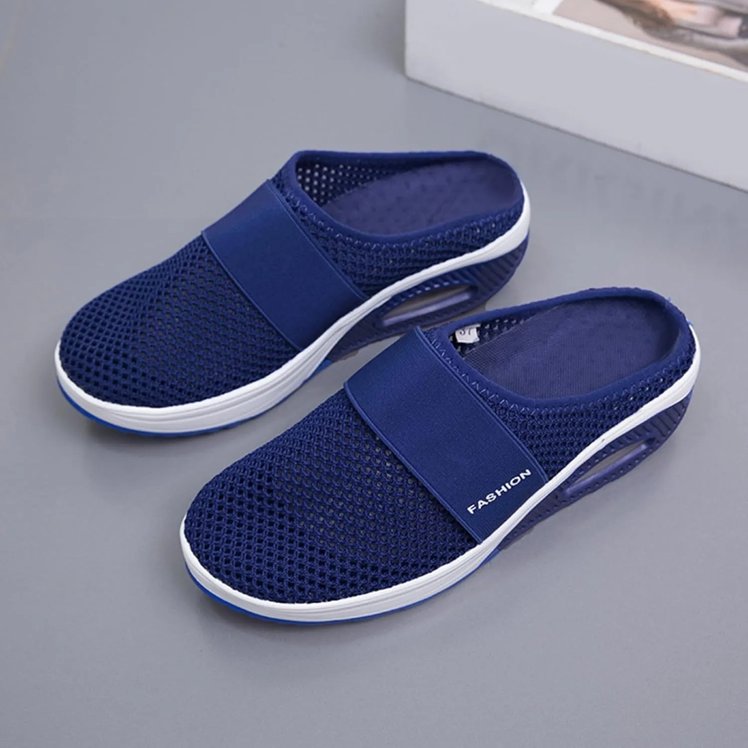 Sandals for Women 2025 Backless Walking Sneakers Air-Cushion Slip-on Walking Shoes Summer Mesh Air Cushion Orthopedic Diabetic Shoes with Arch-Support for Women 2025