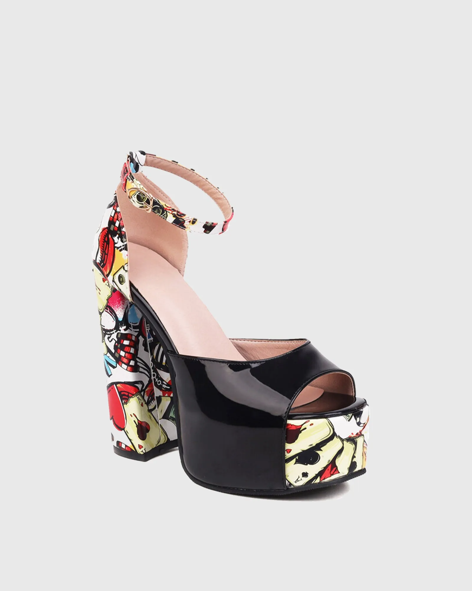 Sanvi Graffiti Splicing Platform Sandals In Black