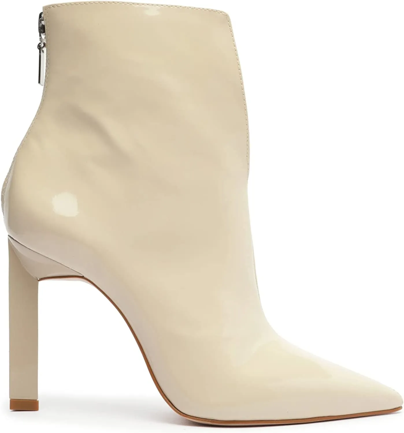 Schutz Viha Egg Shell Split Front Pointed Toe Back Zipper High Heel Ankle Boots