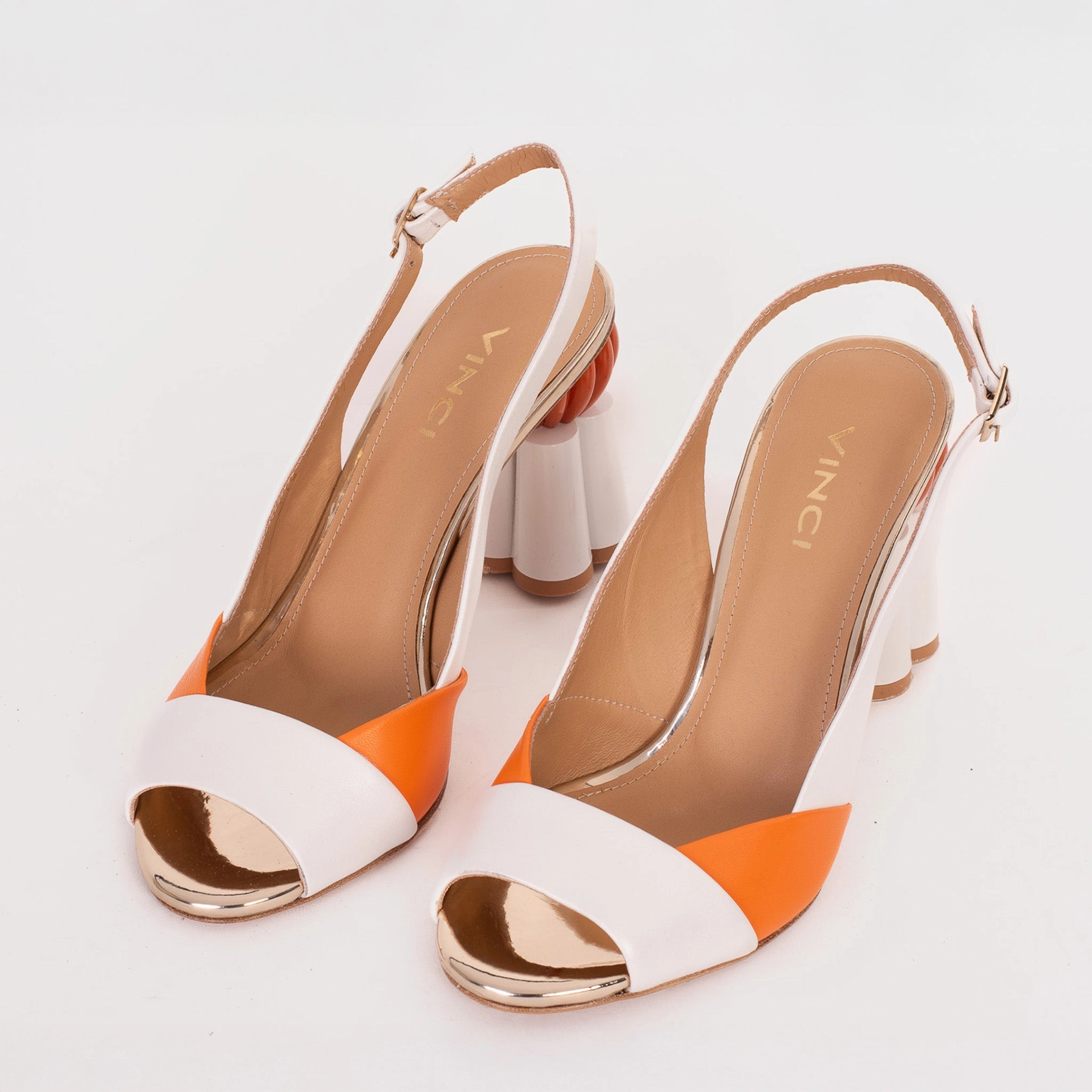 Work Wear The Rize White Leather Pumpkin Heel Women Sandal