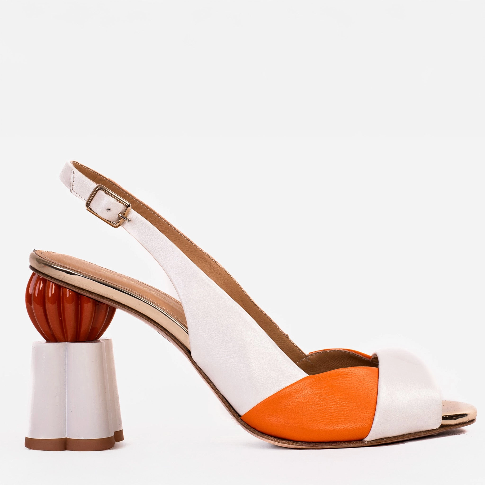 Fitted touch The Rize White Leather Pumpkin Heel Women Sandal