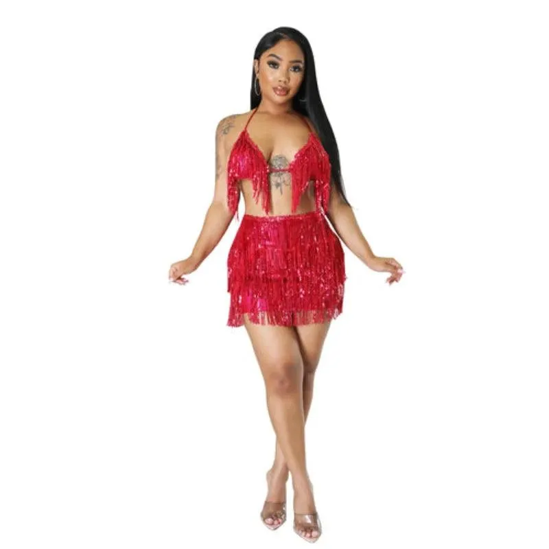 Sequin Fringe Glitter Evening Dress