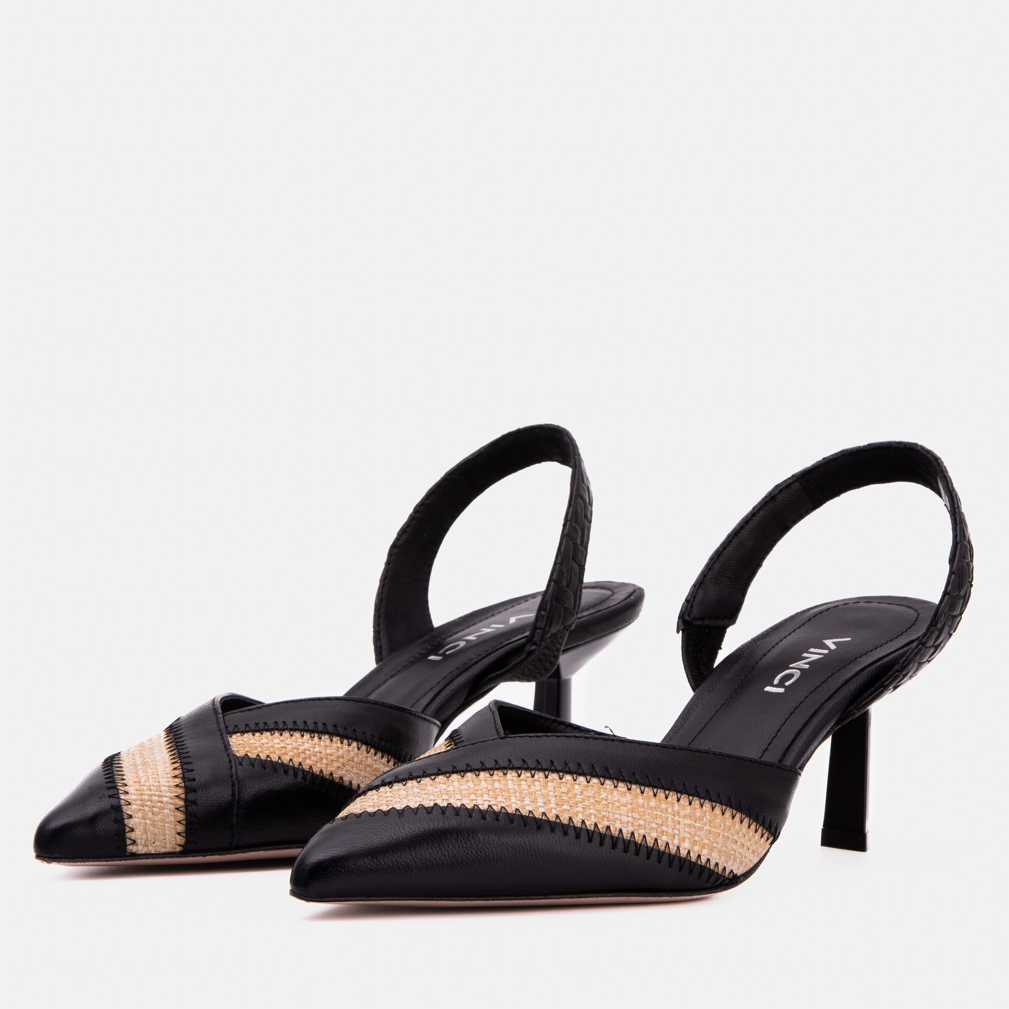 Impact Resistant Midsole Low Profile Design The Riviera Black & Raffia Slingback Women  Sandal