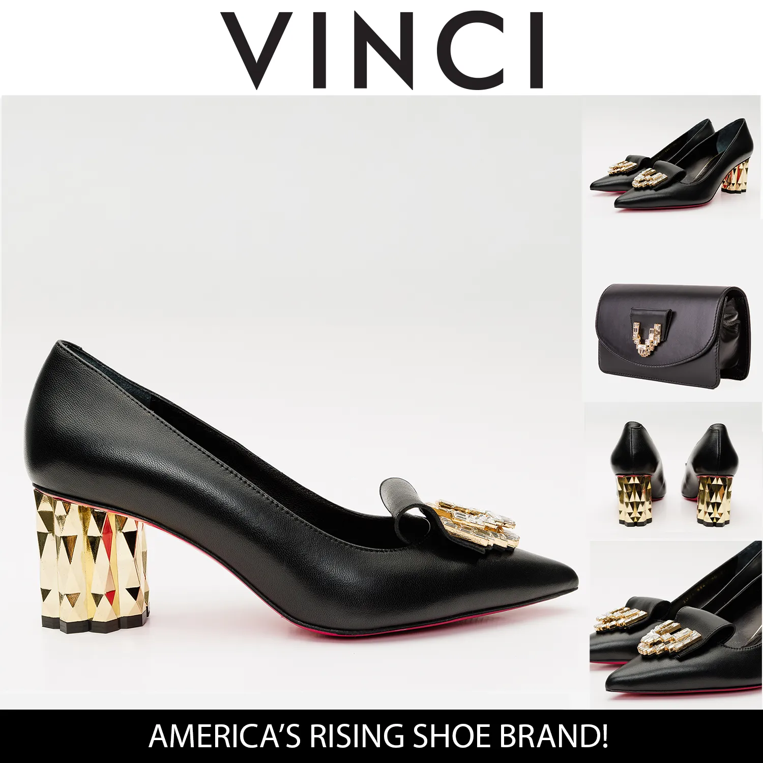 The Love Black Leather Block Heel Pump Women Shoe London Chic Body Spark