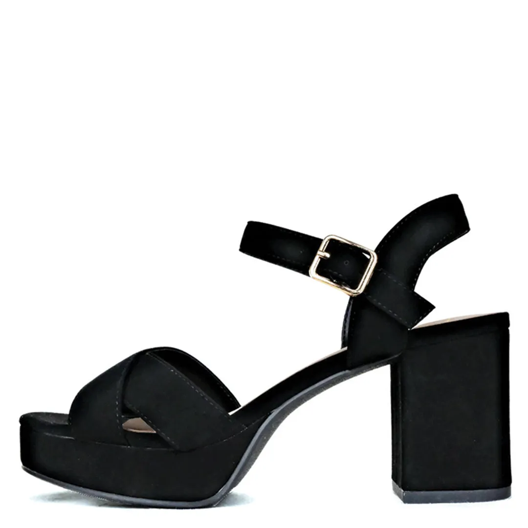 Sophisticated Design Retro Style Chunky Heel Platform Sandal (BLACK)