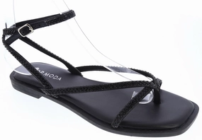 Non Slip Sole Gemstone Strappy Gladiator Sandal (BLACK GLITTER)