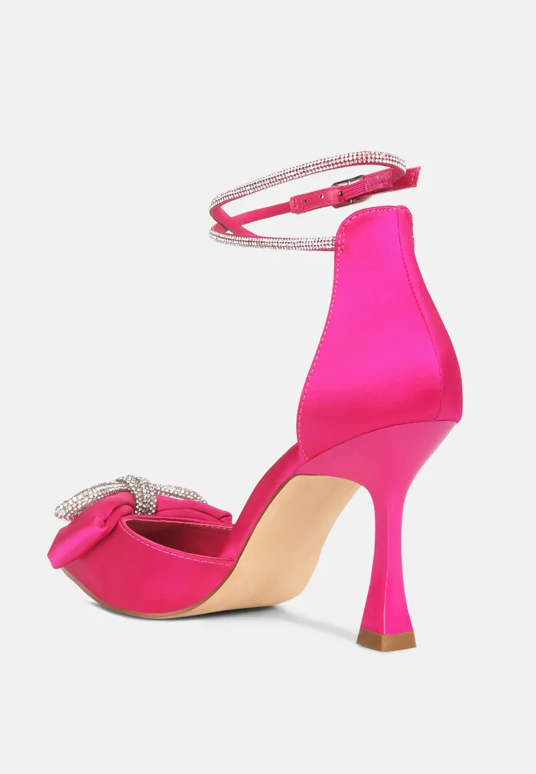 shoeverse satin stiletto heels with embellished bow