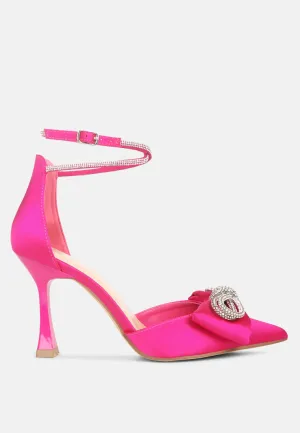 shoeverse satin stiletto heels with embellished bow