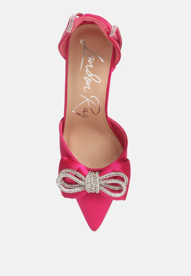 shoeverse satin stiletto heels with embellished bow
