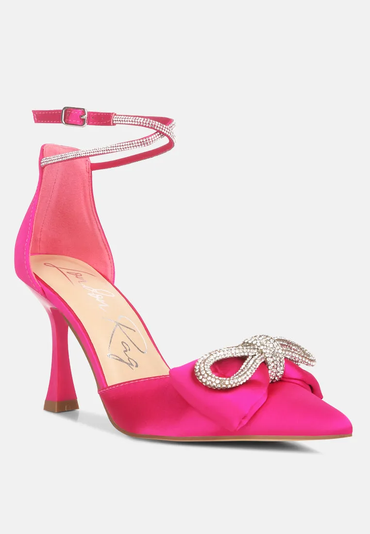 shoeverse satin stiletto heels with embellished bow