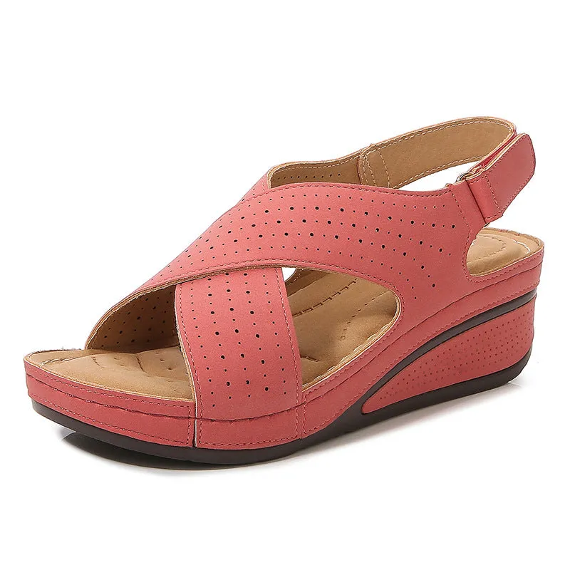 SIKETU | Cross-Band Wedge Perforated Sandals With Cushioned Sole