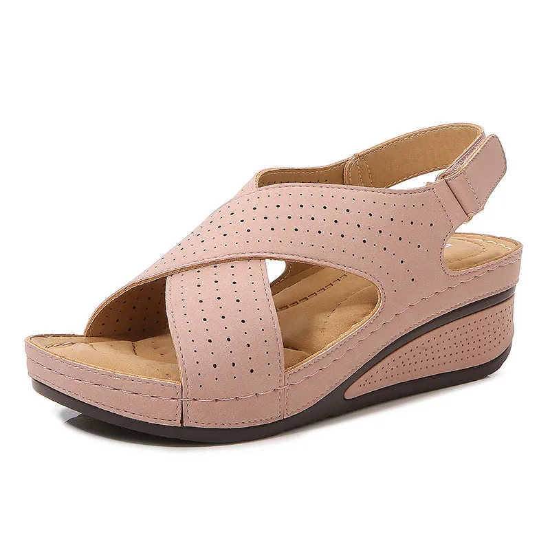 SIKETU | Cross-Band Wedge Perforated Sandals With Cushioned Sole