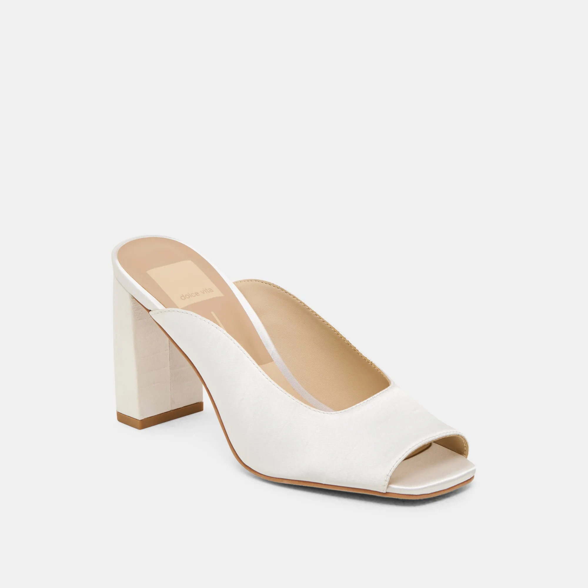 SABELA HEELS OFF WHITE SATIN Polished Step Refined Walk